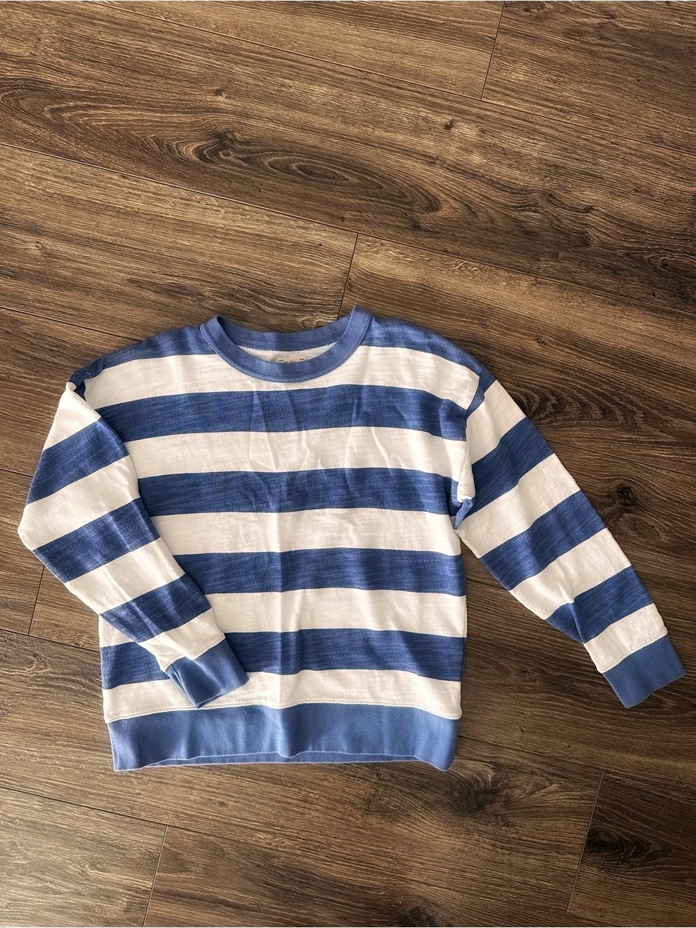 J. Crew Vintage Fleece Blue and White Striped Crewneck Sweatshirt